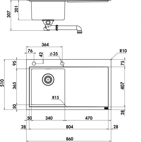 Preview: Naber Corno Ora Edelstahl Spülbecken (Becken Links)